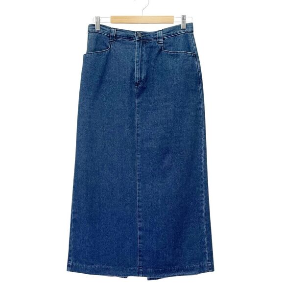 Vintage 90s Lee Casuals Denim Maxi Skirt Size 10 Rigid Jean Skirt Medium Wash - Picture 1 of 9